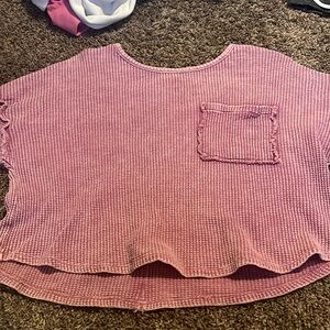 waffle long sleeve pink with pocket